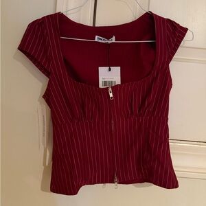 Princess Polly Red Striped Zip Top
